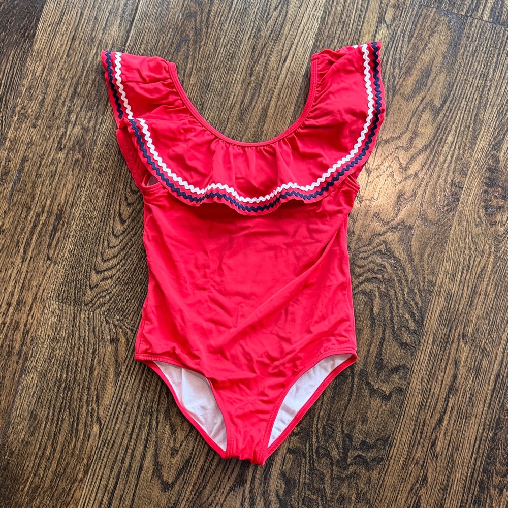 Janie and Jack Red Swimsuit with ric rac pattern
